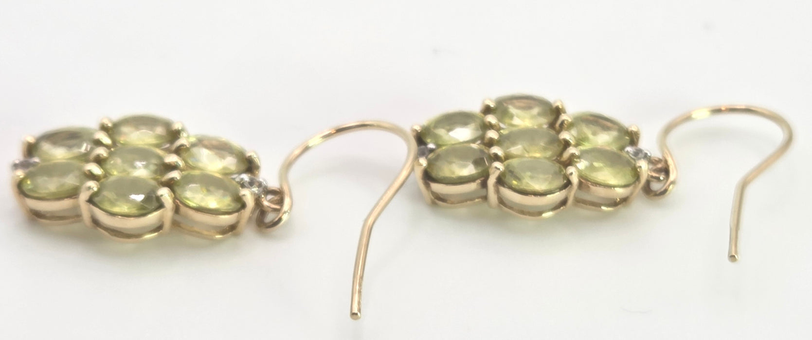 2447 : Vintage 9ct Gold Peridots Glacier Topaz Drop Earrings