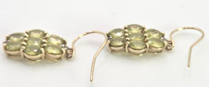 2447 : Vintage 9ct Gold Peridots Glacier Topaz Drop Earrings