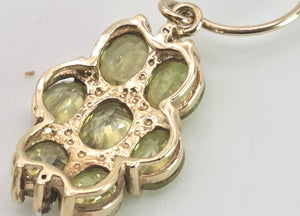 2447 : Vintage 9ct Gold Peridots Glacier Topaz Drop Earrings