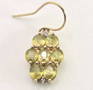 2447 : Vintage 9ct Gold Peridots Glacier Topaz Drop Earrings