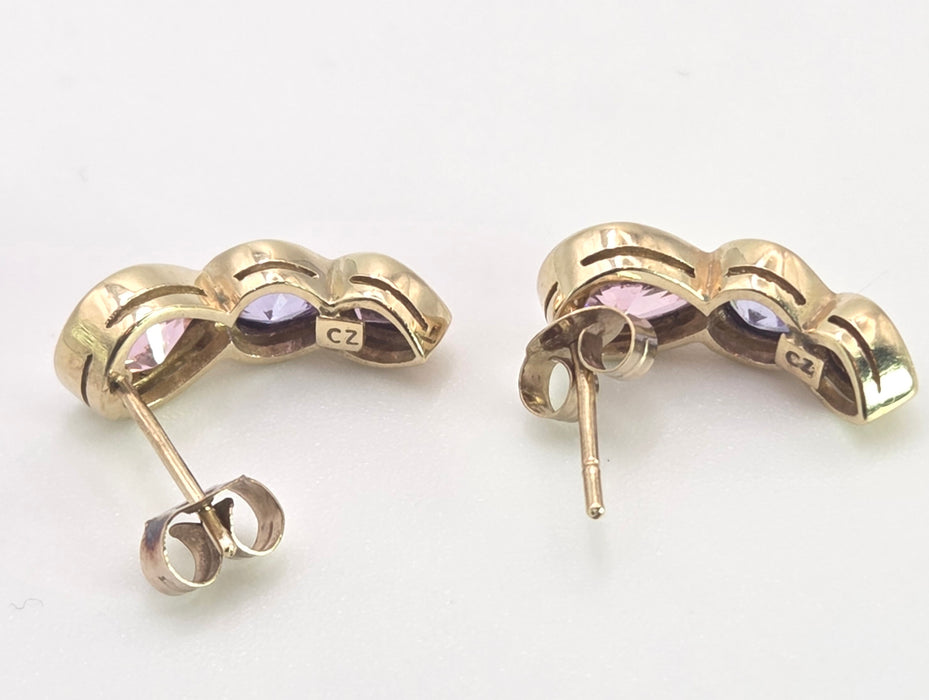 2448- Vintage 9ct Gold pear Cut Pink & Blue Topaz Stud Earrings