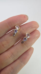 2448- Vintage 9ct Gold pear Cut Pink & Blue Topaz Stud Earrings