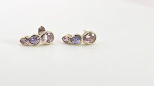 2448- Vintage 9ct Gold pear Cut Pink & Blue Topaz Stud Earrings