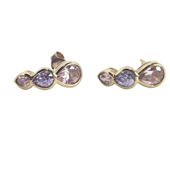 Vintage: 9ct Yellow Gold Pink & Blue Topaz Drop Stud Earrings