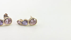 2448- Vintage 9ct Gold pear Cut Pink & Blue Topaz Stud Earrings