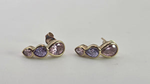 2448- Vintage 9ct Gold pear Cut Pink & Blue Topaz Stud Earrings