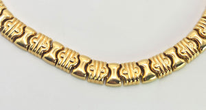 0613: Vintage: Italian 18ct Gold Geometric Flat Link Choker Necklace- 52 Grams