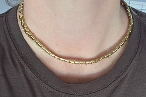 0613: Vintage: Italian 18ct Gold Geometric Flat Link Choker Necklace- 52 Grams