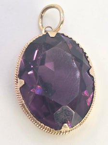 2334 Vintage Heavy 9ct Amethyst Oval Pendanmt