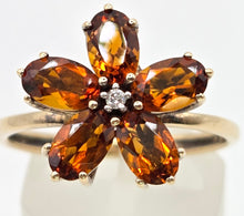 Load image into Gallery viewer, 2527: Vintage 9ct Gold Orange Citrines Diamond Flower Head Ring
