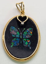 Load image into Gallery viewer, 2528 Vintage: 18ct Gold  Onyx Diamond Inlaid Butterfly Pendant- From 1978
