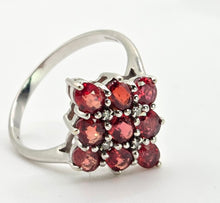 Load image into Gallery viewer, 2533; Vintage 9ct White Gold Rubies Diamonds Geometric Set Cluster Ring
