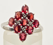 Load image into Gallery viewer, 2533; Vintage 9ct White Gold Rubies Diamonds Geometric Set Cluster Ring
