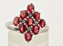 Load image into Gallery viewer, 2533; Vintage 9ct White Gold Rubies Diamonds Geometric Set Cluster Ring
