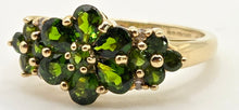Load image into Gallery viewer, 2534: Vintage; 9ct Gold 15 Green Diopsides Diamonds Cluster Ring
