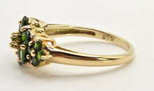 Load image into Gallery viewer, 2534: Vintage; 9ct Gold 15 Green Diopsides Diamonds Cluster Ring
