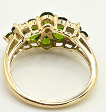Load image into Gallery viewer, 2534: Vintage; 9ct Gold 15 Green Diopsides Diamonds Cluster Ring
