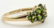Load image into Gallery viewer, 2534: Vintage; 9ct Gold 15 Green Diopsides Diamonds Cluster Ring
