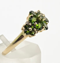 Load image into Gallery viewer, 2534: Vintage; 9ct Gold 15 Green Diopsides Diamonds Cluster Ring
