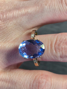 Vintage: 9ct Gold Large Fluorite Natural Diamonds Cocktail Ring