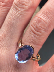 Vintage: 9ct Gold Large Fluorite Natural Diamonds Cocktail Ring