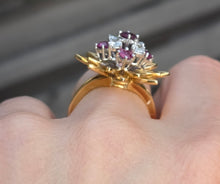 Load image into Gallery viewer, 2561: Vintage 18ct Gold Rubies Diamonds Sunburst Openwork Cocktail Ring
