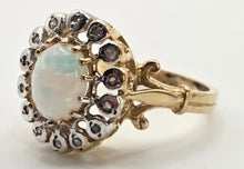 Load image into Gallery viewer, 2536: Vintage 9ct Gold Cabochon Cut White Opal 14 Natural Diamonds Cluster Ring
