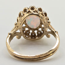 Load image into Gallery viewer, 2536: Vintage 9ct Gold Cabochon Cut White Opal 14 Natural Diamonds Cluster Ring
