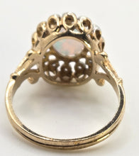 Load image into Gallery viewer, 2536: Vintage 9ct Gold Cabochon Cut White Opal 14 Natural Diamonds Cluster Ring
