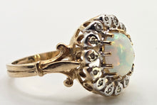 Load image into Gallery viewer, 2536: Vintage 9ct Gold Cabochon Cut White Opal 14 Natural Diamonds Cluster Ring
