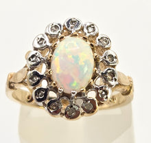 Load image into Gallery viewer, 2536: Vintage 9ct Gold Cabochon Cut White Opal 14 Natural Diamonds Cluster Ring

