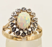 Load image into Gallery viewer, 2536: Vintage 9ct Gold Cabochon Cut White Opal 14 Natural Diamonds Cluster Ring
