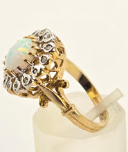 Load image into Gallery viewer, 2536: Vintage 9ct Gold Cabochon Cut White Opal 14 Natural Diamonds Cluster Ring
