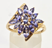 Load image into Gallery viewer, 2538: Vintage 9ct Gold Violet Blue Tanzanites Flower  Head Ring
