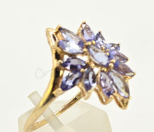 Load image into Gallery viewer, 2538: Vintage 9ct Gold Violet Blue Tanzanites Flower  Head Ring
