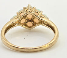 Load image into Gallery viewer, 2539: Vintage Petite 9 Cabochon Cut White Opals Flower Head Ring
