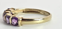 Load image into Gallery viewer, 2548: Vintage: 9ct Gold 5 Lilac Amethysts Dress/Stacker Ring
