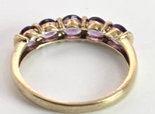 Load image into Gallery viewer, 2548: Vintage: 9ct Gold 5 Lilac Amethysts Dress/Stacker Ring
