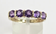 Load image into Gallery viewer, 2548: Vintage: 9ct Gold 5 Lilac Amethysts Dress/Stacker Ring
