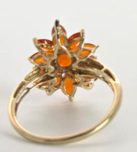 Load image into Gallery viewer, 2553: Vintage; 9ct Gold 17 Fire Opals Flower Head Ring
