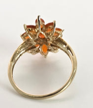 Load image into Gallery viewer, 2553: Vintage; 9ct Gold 17 Fire Opals Flower Head Ring
