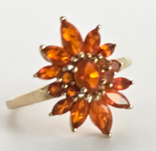 Load image into Gallery viewer, 2553: Vintage; 9ct Gold 17 Fire Opals Flower Head Ring
