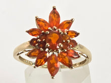 Load image into Gallery viewer, 2553: Vintage; 9ct Gold 17 Fire Opals Flower Head Ring
