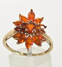 Load image into Gallery viewer, 2553: Vintage; 9ct Gold 17 Fire Opals Flower Head Ring
