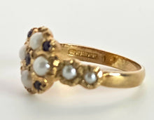 Load image into Gallery viewer, 2555- Vintage 9ct Gold Blues Sapphires Pearls Geometric Set Dress Ring
