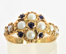 Load image into Gallery viewer, 2555- Vintage 9ct Gold Blues Sapphires Pearls Geometric Set Dress Ring
