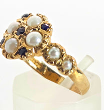 Load image into Gallery viewer, 2555- Vintage 9ct Gold Blues Sapphires Pearls Geometric Set Dress Ring
