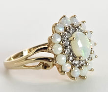 Load image into Gallery viewer, 2564: Vintage 9ct Gold 15 White Opals 12 Diamonds Cluster Ring
