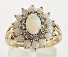 Load image into Gallery viewer, 2564: Vintage 9ct Gold 15 White Opals 12 Diamonds Cluster Ring

