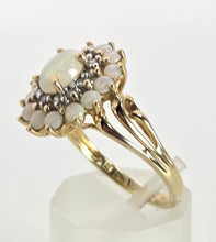 Load image into Gallery viewer, 2564: Vintage 9ct Gold 15 White Opals 12 Diamonds Cluster Ring

